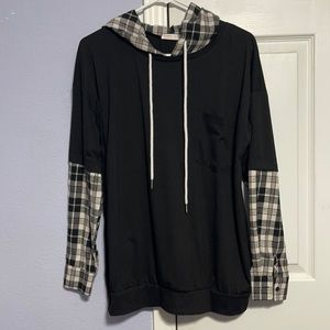 Plaid drawstring hoodie like
